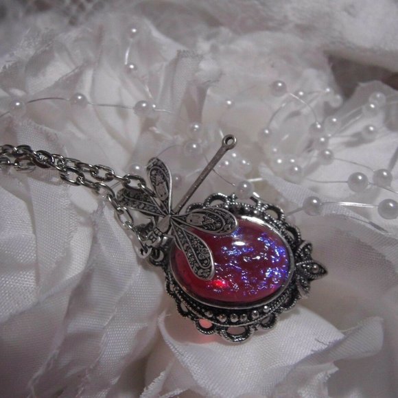 DRAGONS BREATH FIRE OPAL STONE NECKLACE DRAGONFLY - Picture 6 of 12